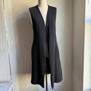 Lola & Sophie Long Open-Front Black Vest XS USA Made Minimalist Style